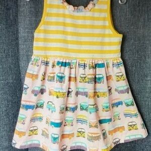 Striped Yellow and Car Print Dress